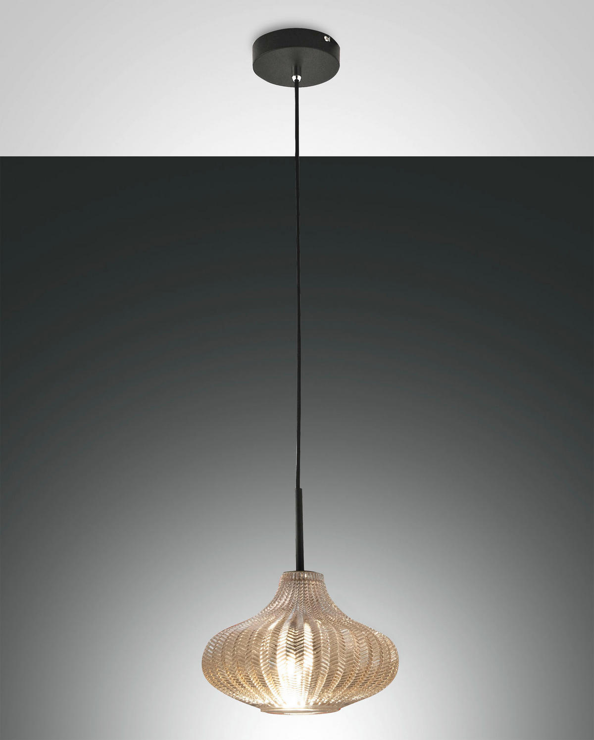 PENDELLEUCHTE Budelli 26/200 cm   - Champagner/Schwarz, Design, Glas/Metall (26/200cm) - Fabas Luce