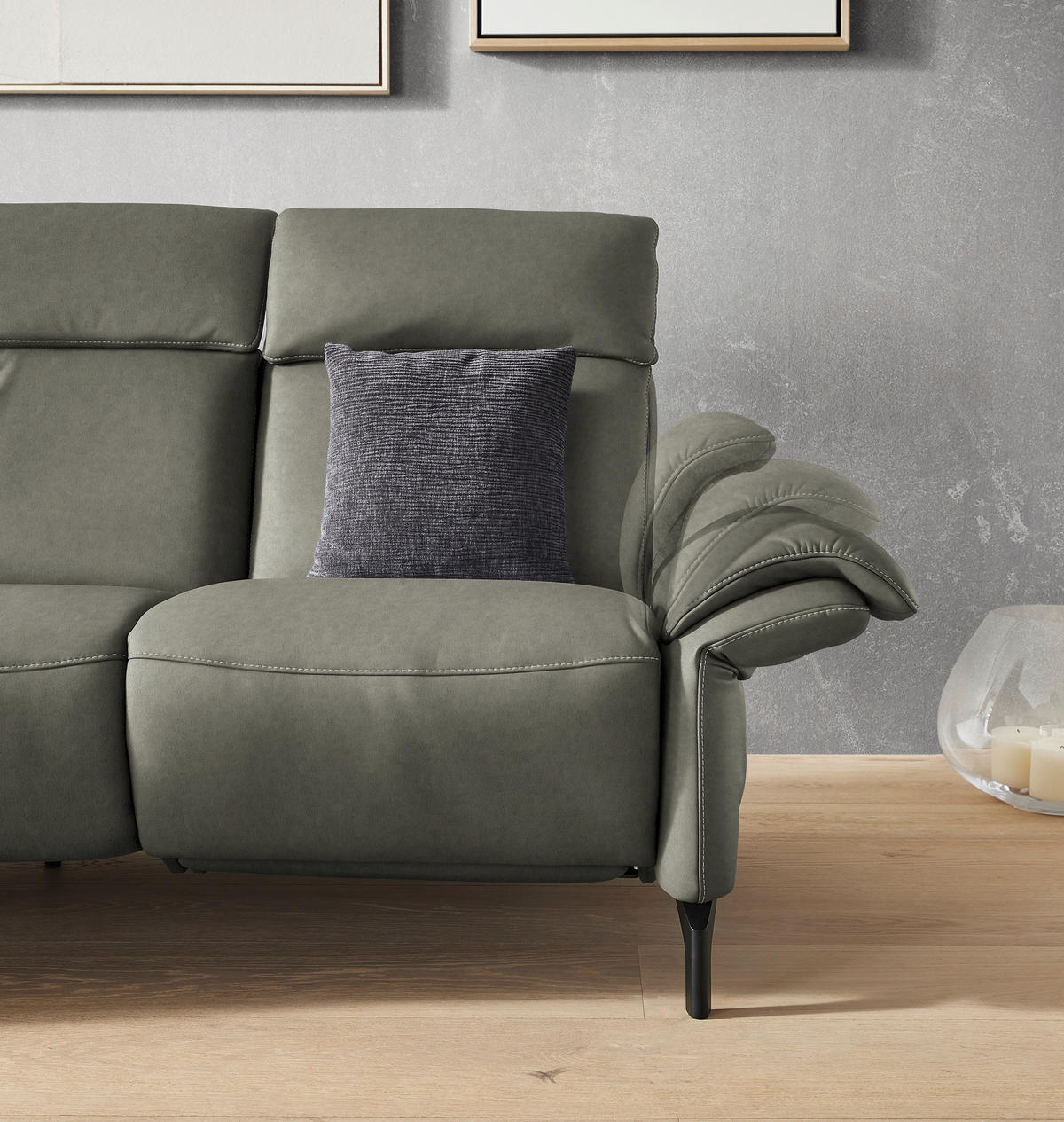 2-SITZER-SOFA Grau Echtleder  - Schwarz/Grau, KONVENTIONELL, Leder/Metall (178/103/95cm) - Dieter Knoll