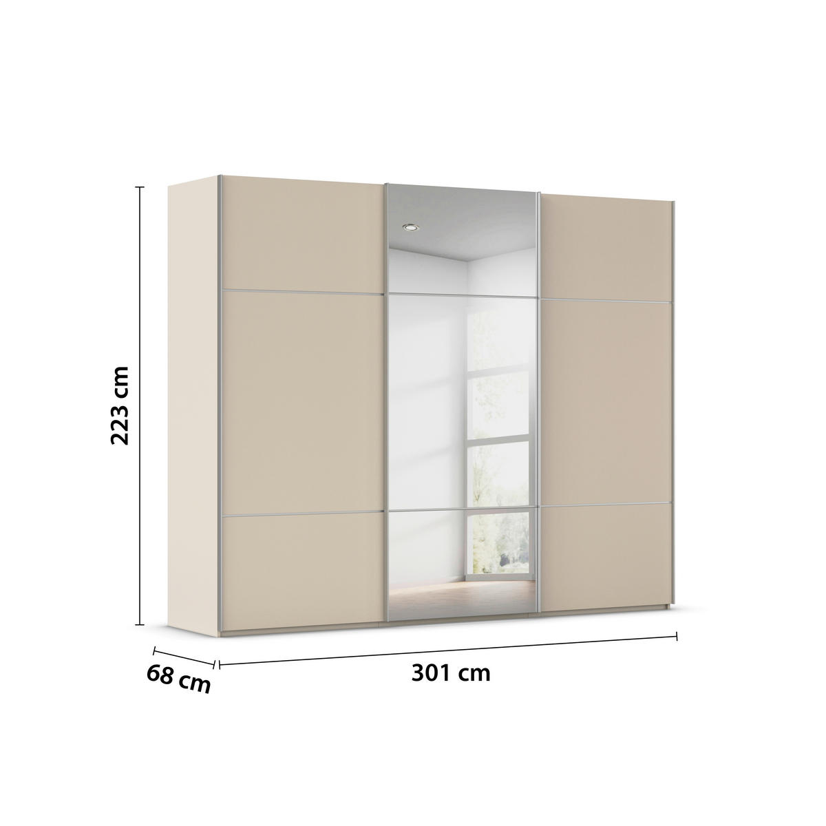 SCHWEBETÜRENSCHRANK in Champagner  - Champagner/Alufarben, Konventionell, Glas/Holzwerkstoff (301/223/68cm) - Novel