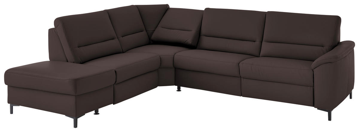 ECKSOFA  in Echtleder Mokka  249/290 cm  - Schwarz/Mokka, KONVENTIONELL, Leder/Metall (249/290cm) - Beldomo Premium
