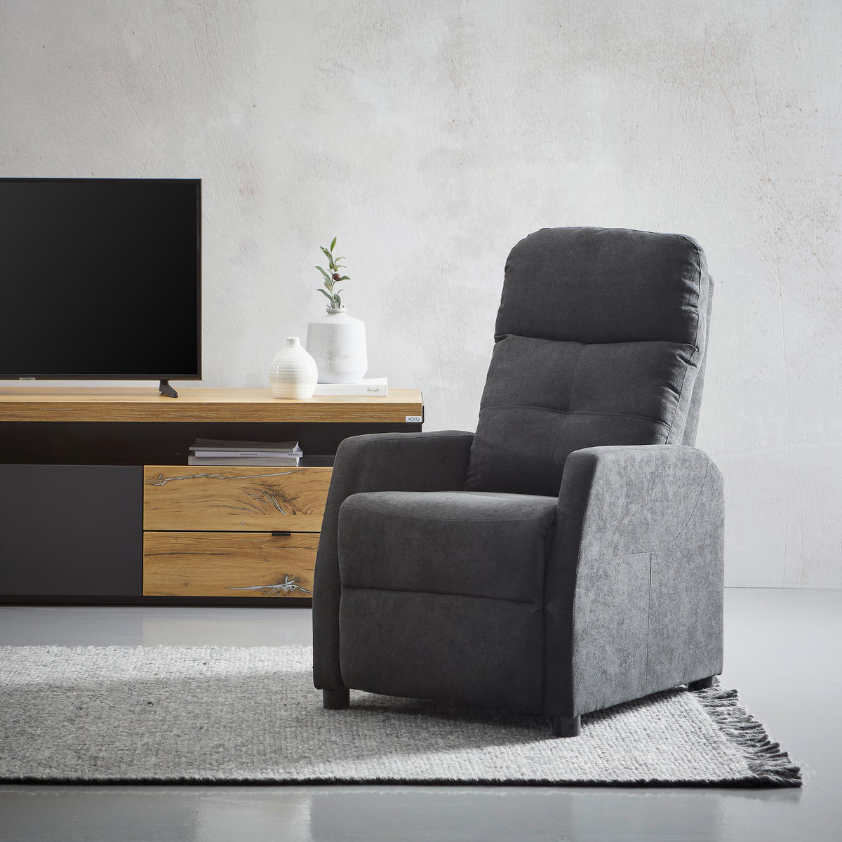 FOTELJA ZA GLEDANJE TELEVIZORA 65/80-105/90-154 cm , antracit  - bela/crna, Osnovno, tekstil/plastika (65/80-105/90-154cm) - Ti'me