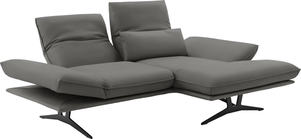 ECKSOFA in Echtleder Hellgrau  - Hellgrau/Schwarz, Design, Leder/Metall (210/130cm) - Dieter Knoll