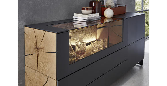 SIDEBOARD 183/75/44 cm  - Eichefarben/Anthrazit, Natur, Glas/Holz (183/75/44cm) - Valnatura