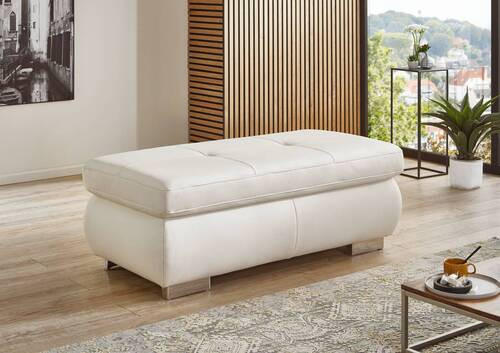 HOCKER Echtleder Weiß  - Alufarben/Weiß, Basics, Leder/Metall (129/45/64cm) - Beldomo Premium