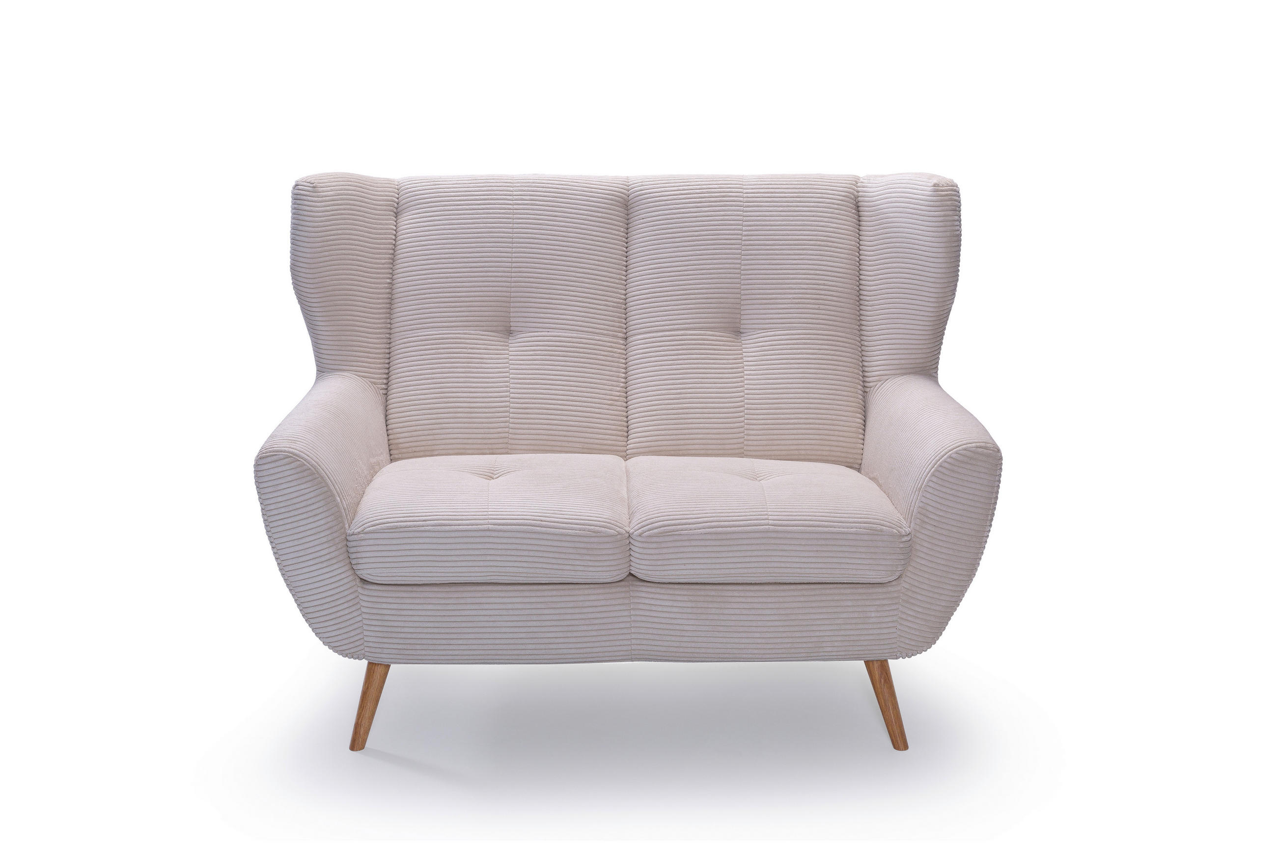 2-SITZER-SOFA in Cord Creme - Eichefarben/Creme, Design, Holz/Textil (140/102/90cm) - Stylife