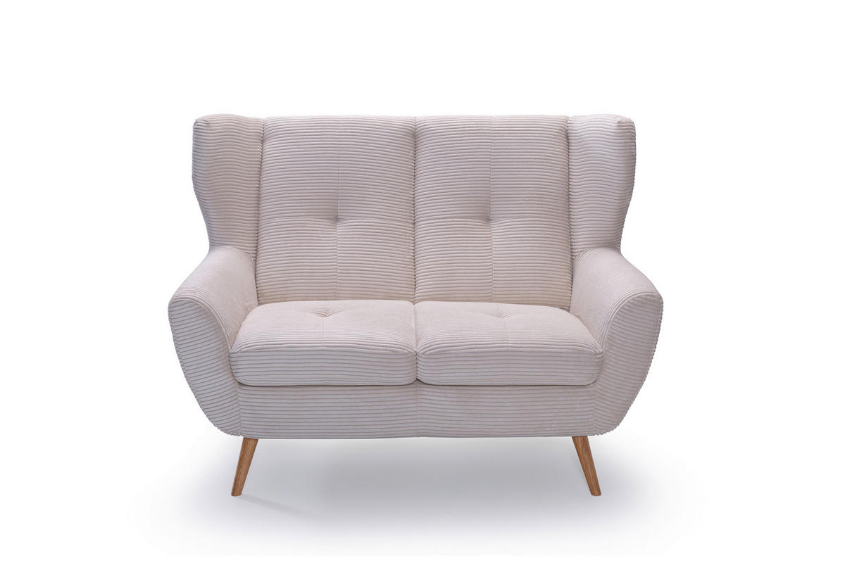 2-SITZER-SOFA in Cord Creme  - Eichefarben/Creme, Design, Holz/Textil (140/102/90cm) - Stylife
