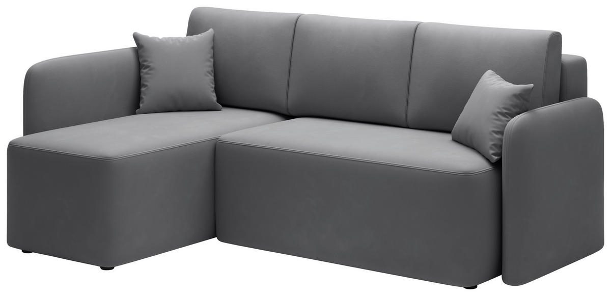 ECKSOFA Plüsch Grau  - Schwarz/Grau, Design, Kunststoff/Textil (150/206cm) - P & B
