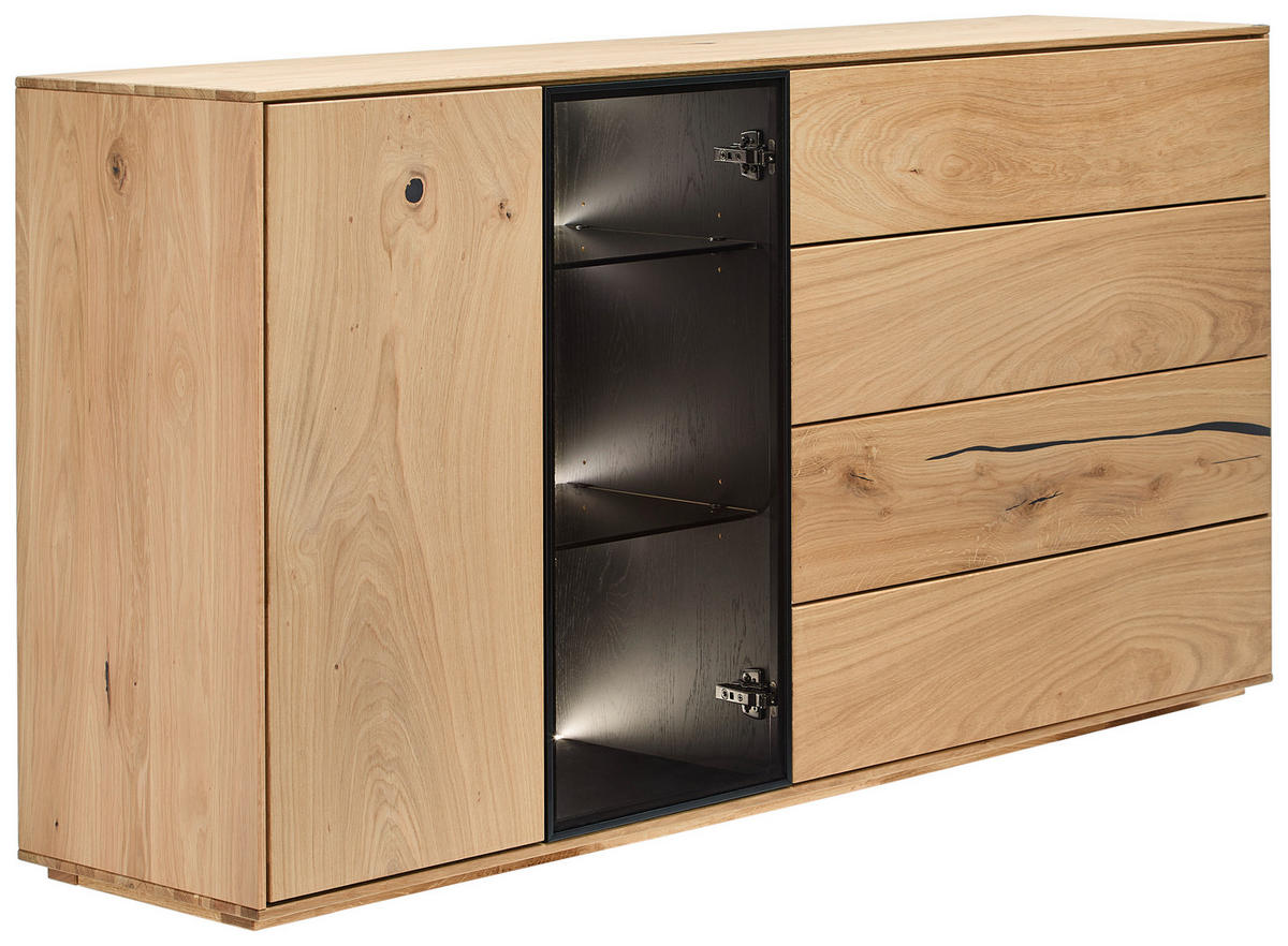 SIDEBOARD  in 176/88/40 cm  - Eichefarben/Schwarz, Natur, Glas/Holz (176/88/40cm) - Waldwelt