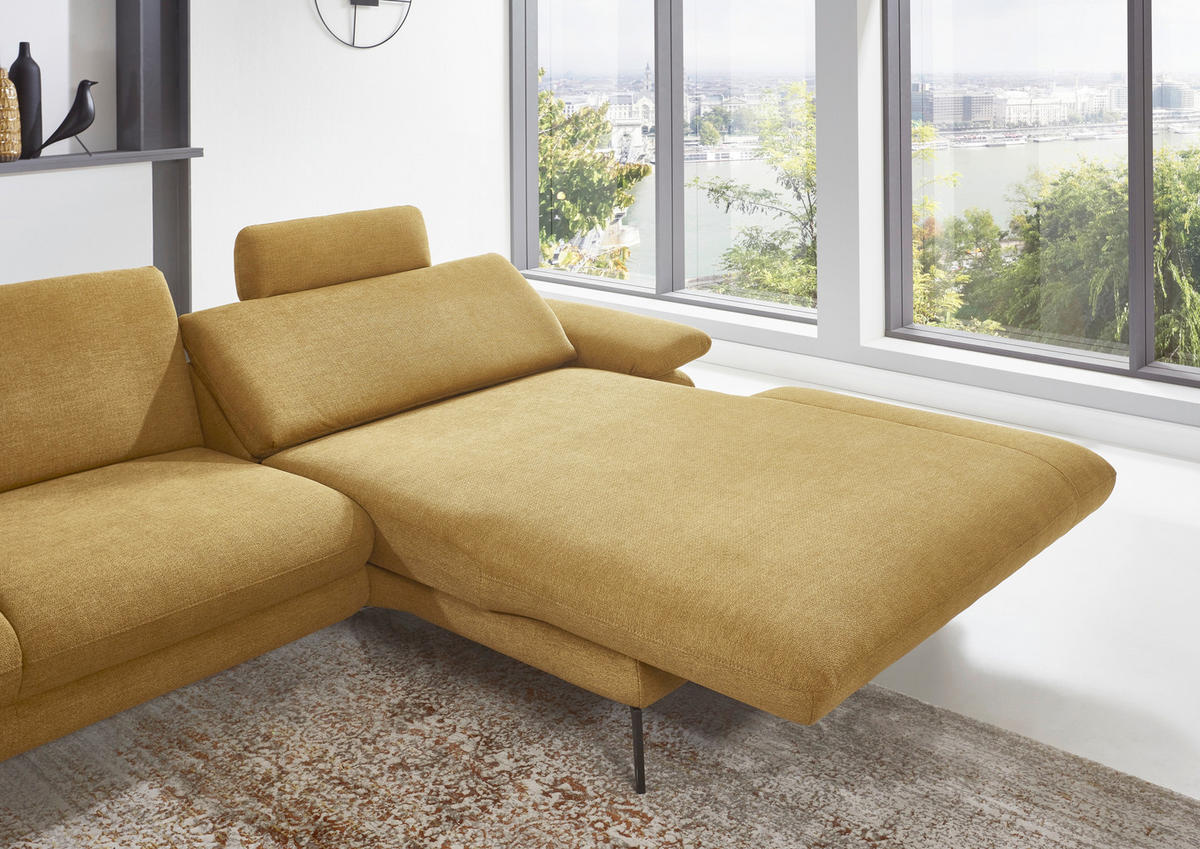 ECKSOFA in Chenille Currygelb  - Currygelb/Schwarz, Design, Textil/Metall (310/180cm) - Dieter Knoll