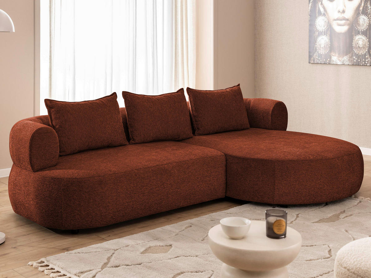 ECKSOFA in Chenille Rostfarben  - Rostfarben/Schwarz, Design, Kunststoff/Textil (256/156cm) - Livetastic