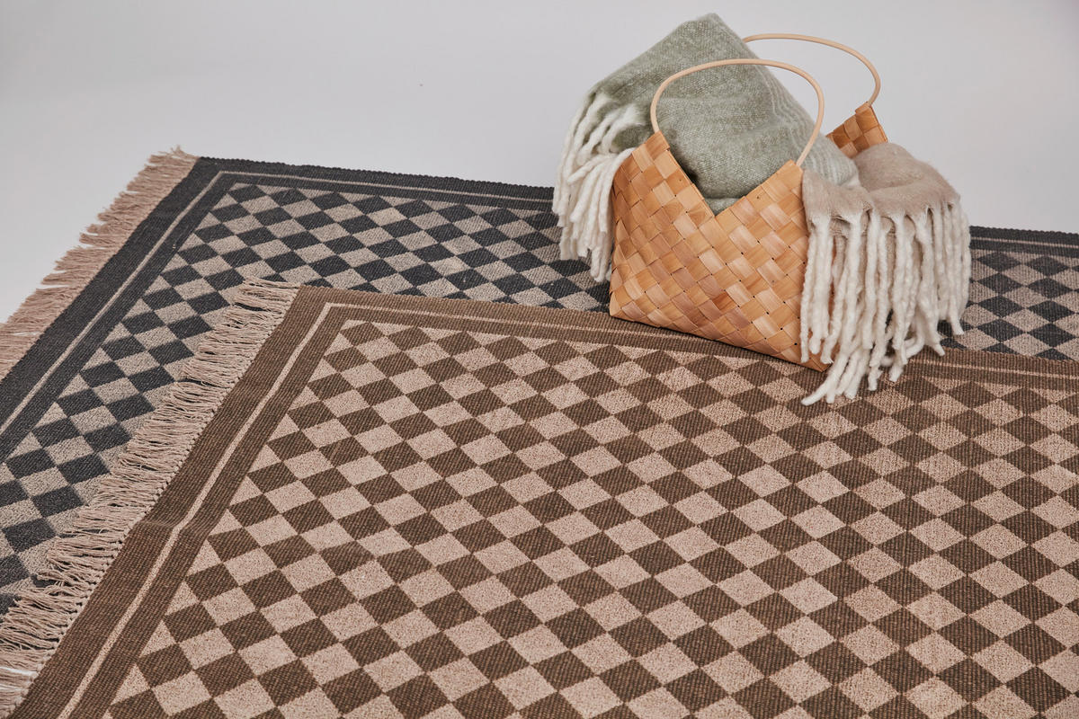 FLATVÄVD MATTA 70/120 cm Check  - ljusgrå/svart, Basics, textil (70/120cm)