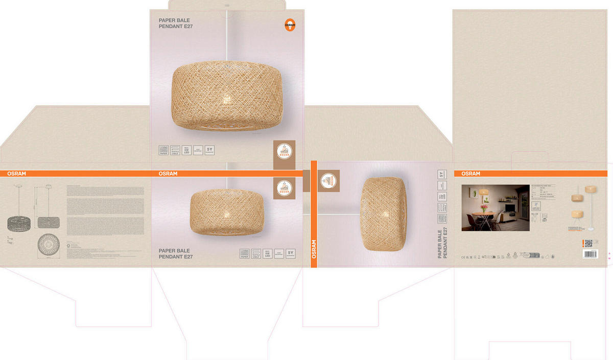 HÄNGELEUCHTE 40/150 cm  - Beige, Natur, Papier/Metall (40/150cm) - Osram