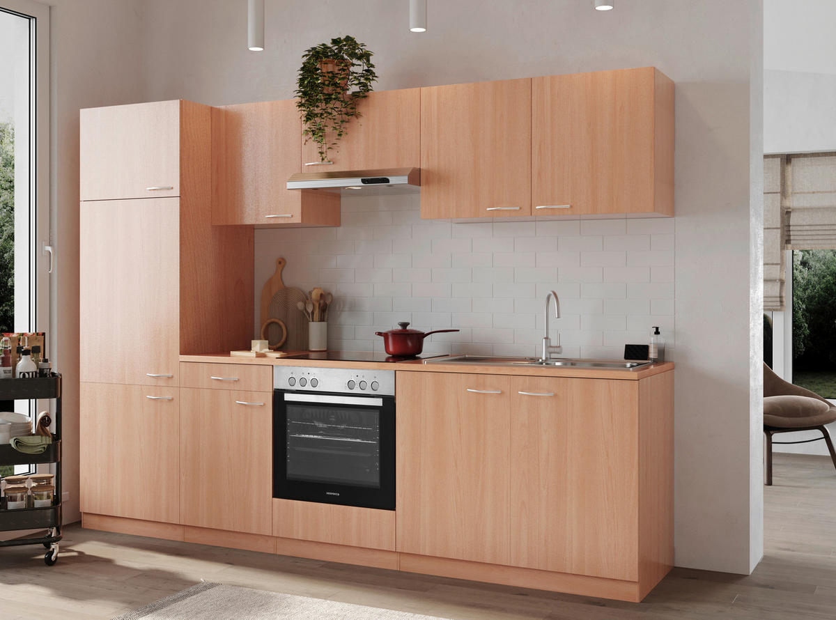 KÜCHENBLOCK 270 cm   in Buchefarben  - Buchefarben/Alufarben, Basics, Holzwerkstoff/Kunststoff (270cm) - Respekta