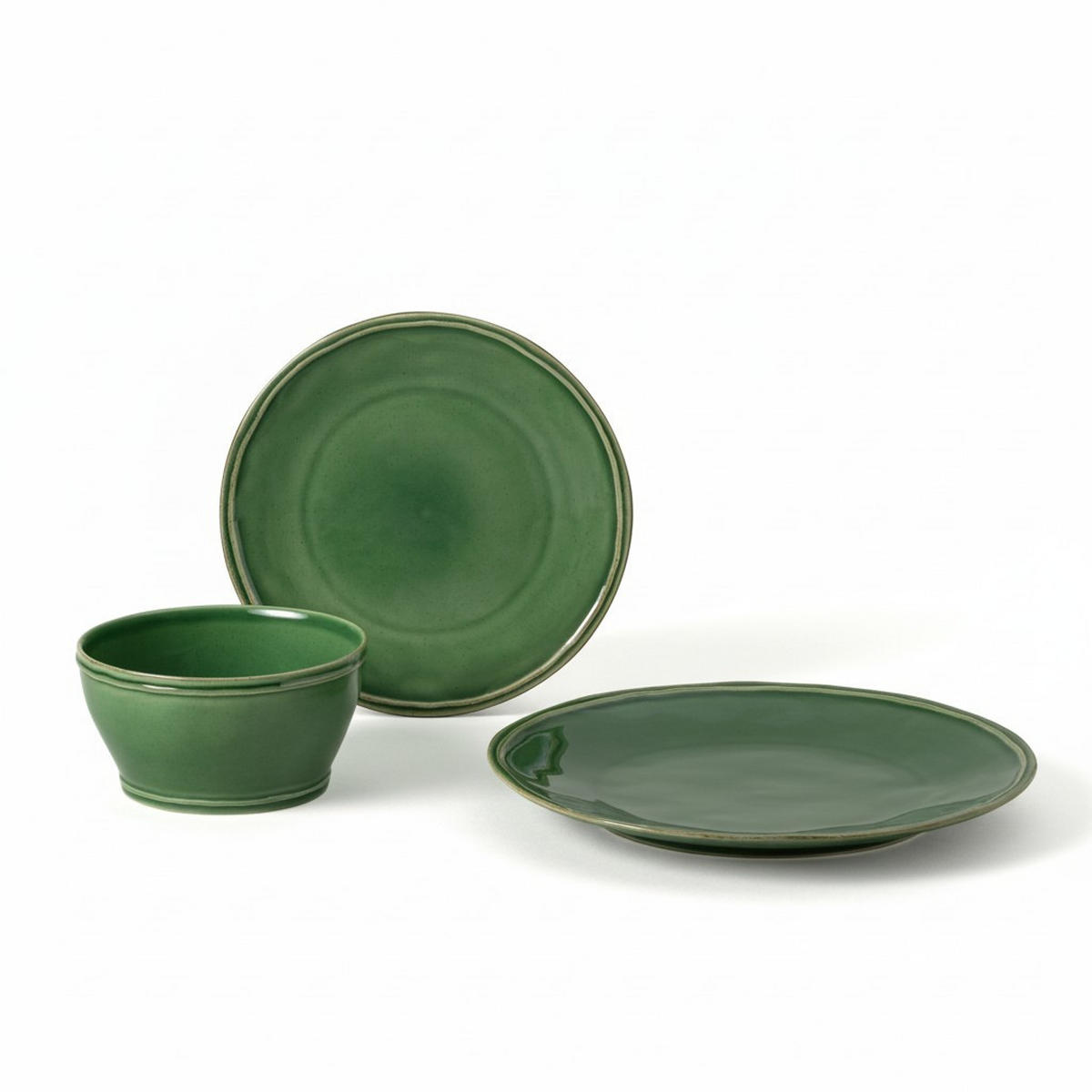 KOMBISERVICE Dunkelgrün FONTANA 3-teilig 1 Personen  - Dunkelgrün, Basics, Keramik - Costa Nova