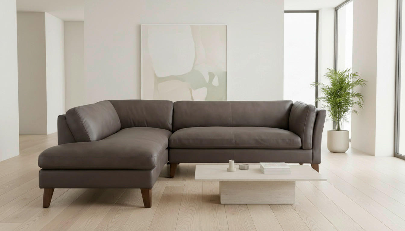 ECKSOFA SERA Braun Echtleder Lederlook  - Dunkelbraun/Braun, Design, Leder/Holz (194/235cm) - Livetastic