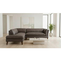 ECKSOFA SERA Braun Echtleder Lederlook  - Dunkelbraun/Braun, Design, Leder/Holz (194/235cm) - Livetastic