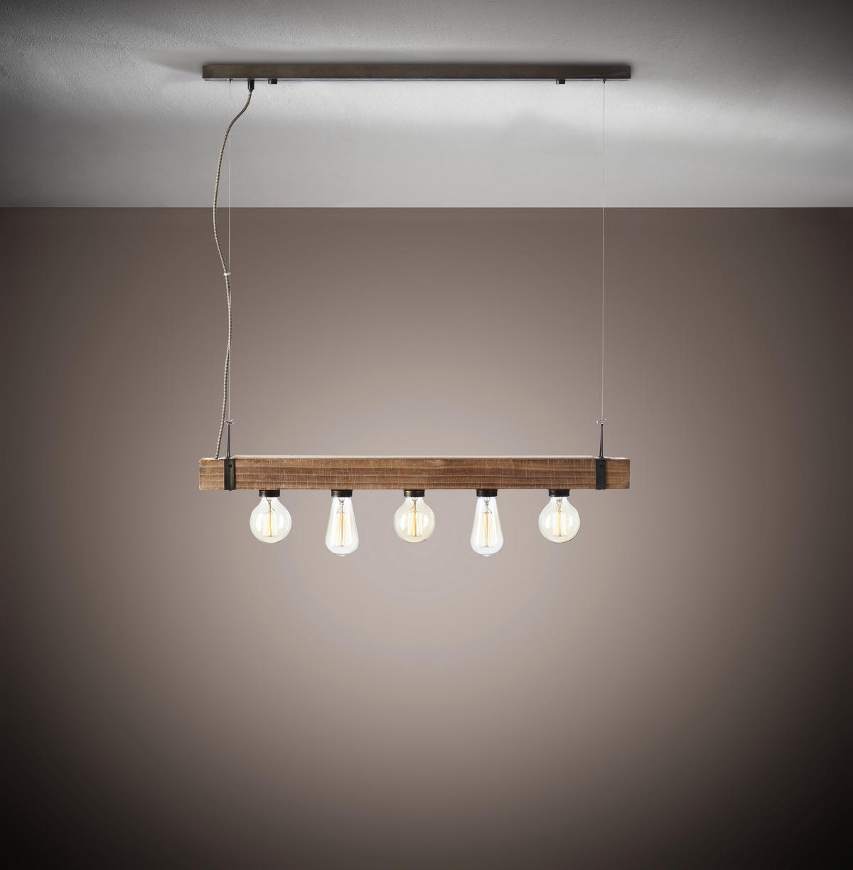 PENDELLEUCHTE 80/110/8 cm   - Dunkelbraun/Schwarz, Natur, Holz/Metall (80/110/8cm) - Brilliant