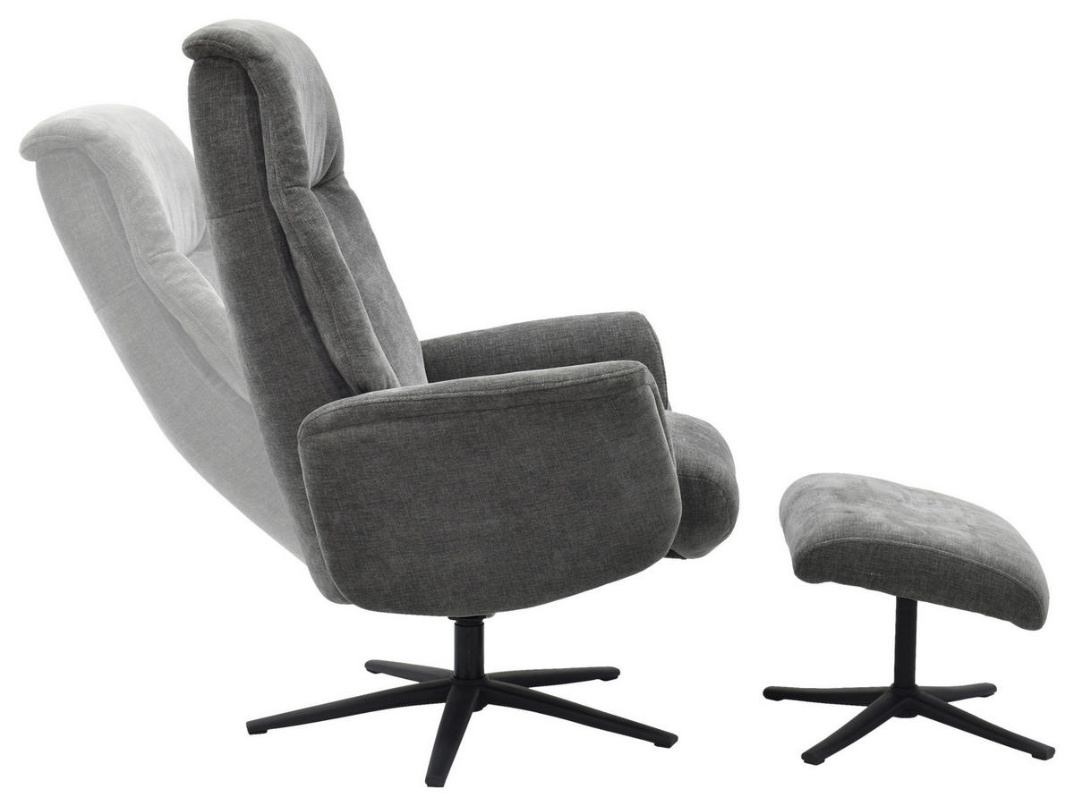 RELAXSESSELSET RELAVO Webstoff Hocker    - Schwarz/Grau, Design, Textil/Metall (72/109/86/111/81cm) - Livetastic