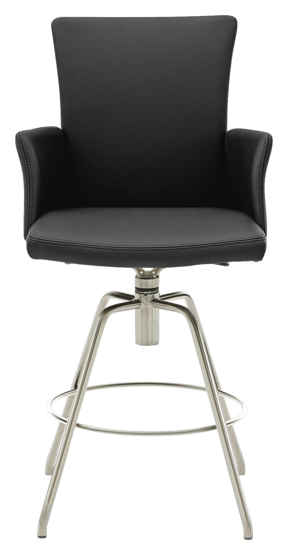 BARHOCKER Echtleder Schwarz Sitzfläche 180° drehbar, automatische Rückholfunktion  - Edelstahlfarben/Schwarz, Design, Leder (56/124/58cm) - Musterring