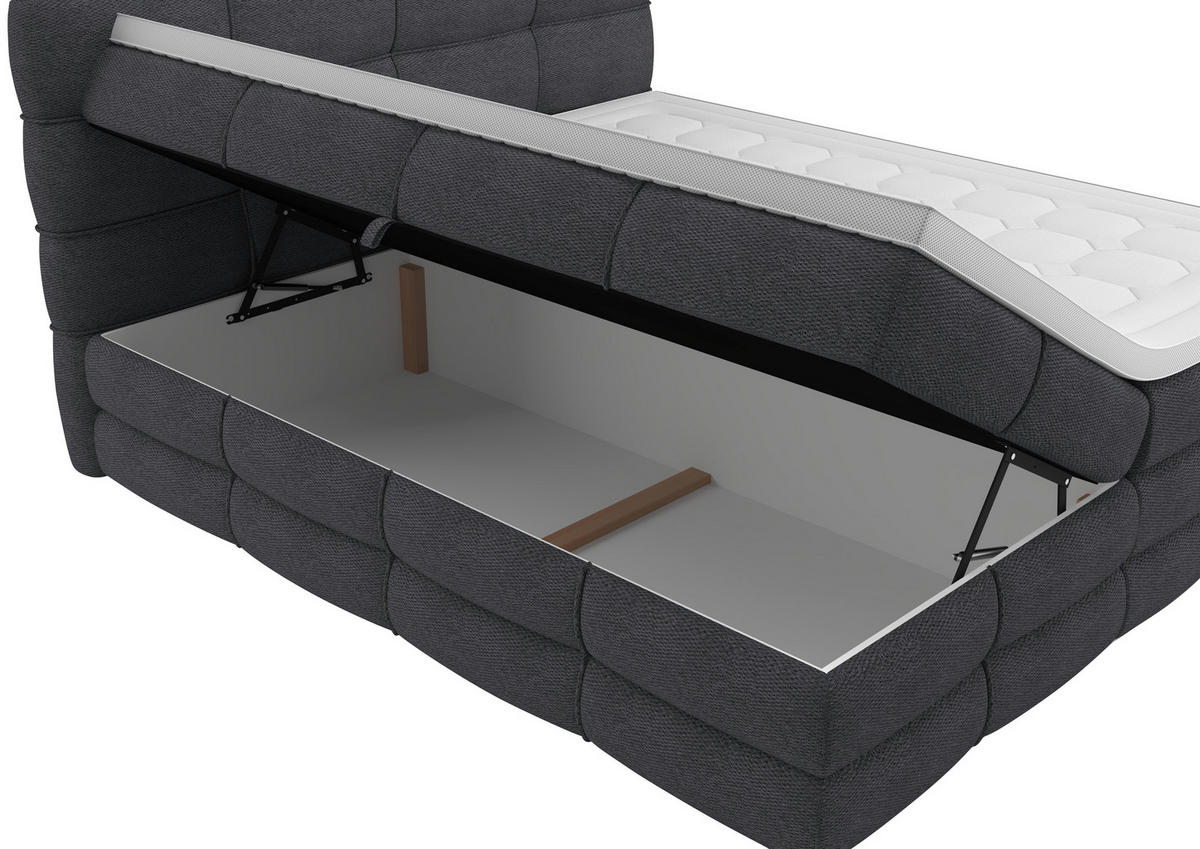 BOXSPRINGBETT 180/200 cm,  in Dunkelgrau, gepolstertes Kopfteil, Bettkasten, Topper, Matratzen, H3 + H3 = fest  - Dunkelgrau/Schwarz, Design, Kunststoff/Textil (180/200cm) - Chameo
