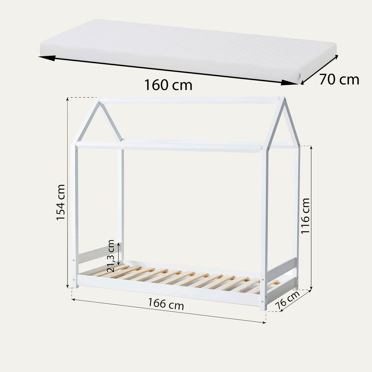 HAUSBETT Rollrost 70/160 cm  in Weiß  - Naturfarben/Weiß, MODERN, Holz (70/160cm) - MID.YOU