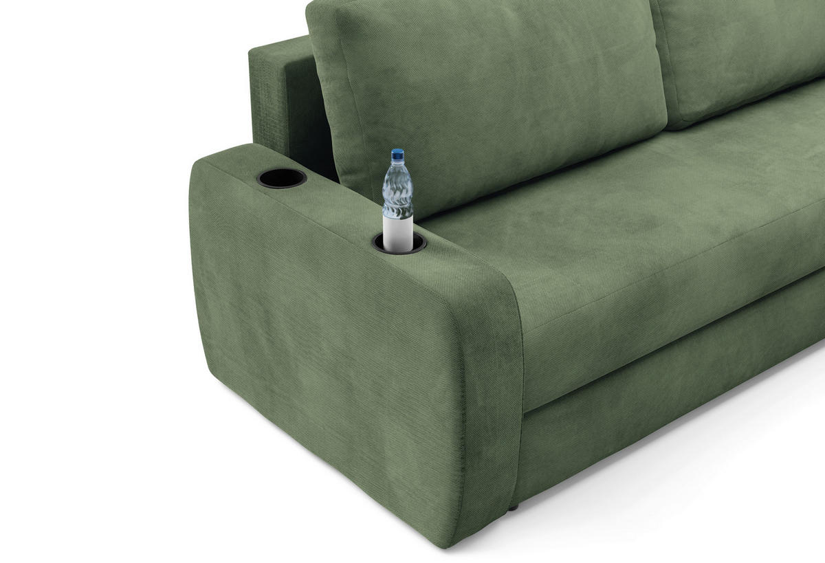 SCHLAFSOFA INES in Plüsch Grün  - Schwarz/Grün, Design, Kunststoff/Textil (258/98/95cm) - Livetastic