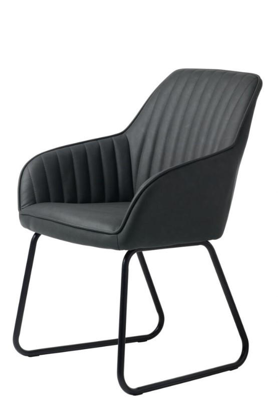 STOL MED ARMSTÖD läderimitation  - mörkgrå/svart, Design, metall/textil (58/84/59,5cm) - Best Price