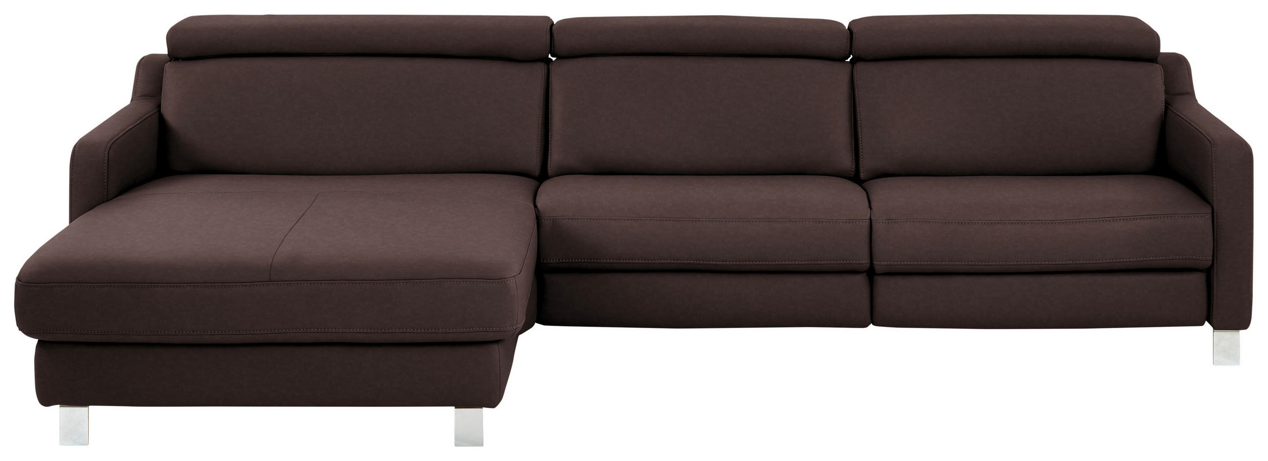 ECKSOFA in Echtleder Dunkelbraun  - Chromfarben/Dunkelbraun, Design, Leder/Metall (176/291cm) - Valdera