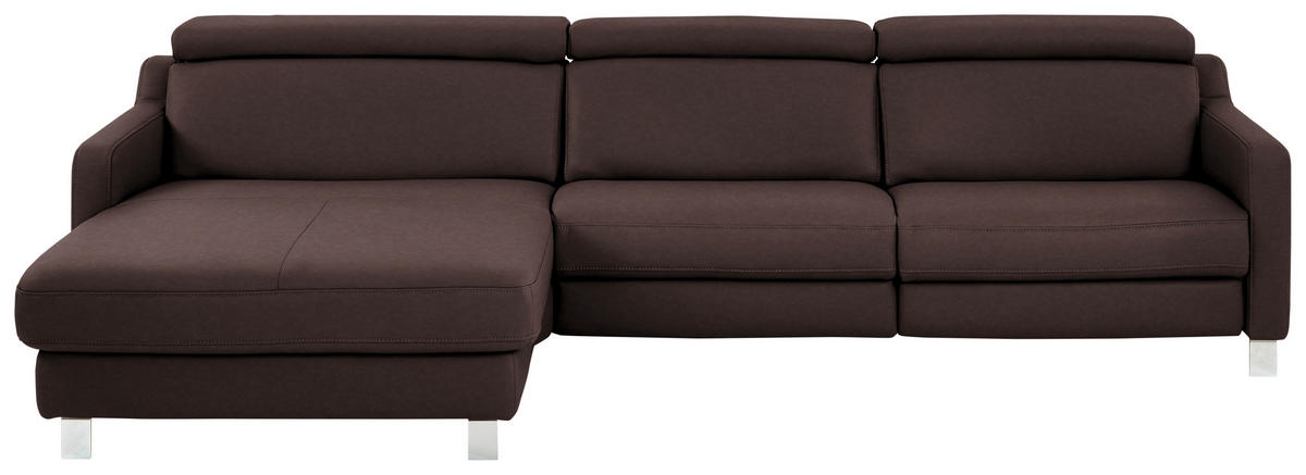 ECKSOFA in Echtleder Dunkelbraun  - Chromfarben/Dunkelbraun, Design, Leder/Metall (176/291cm) - Valdera