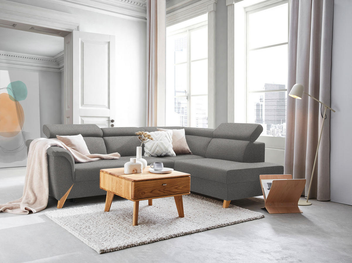 ECKSOFA  in Chenille Dunkelbraun  265/200 cm  - Dunkelbraun/Naturfarben, KONVENTIONELL, Holz/Textil (265/200cm) - Stylife