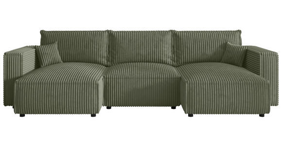 WOHNLANDSCHAFT Olivgrün Cord  - Schwarz/Olivgrün, MODERN, Kunststoff/Textil (153/350/153cm) - Xora