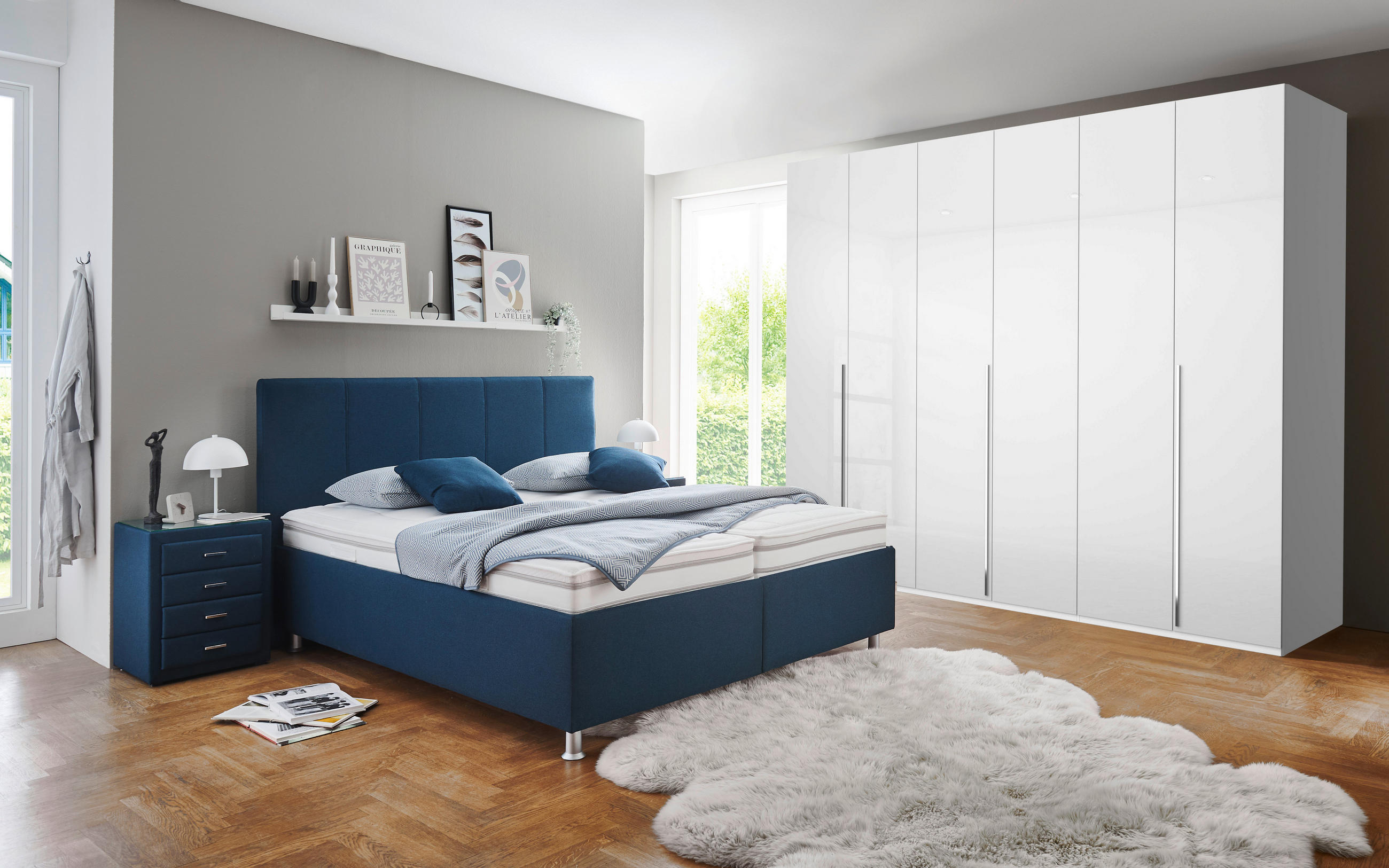 POLSTERBETT 160/200 cm  in Blau, Dunkelblau  - Blau/Weiss, Konventionell, Holz/Holzwerkstoff (160/200cm) - Beldomo - Sleep