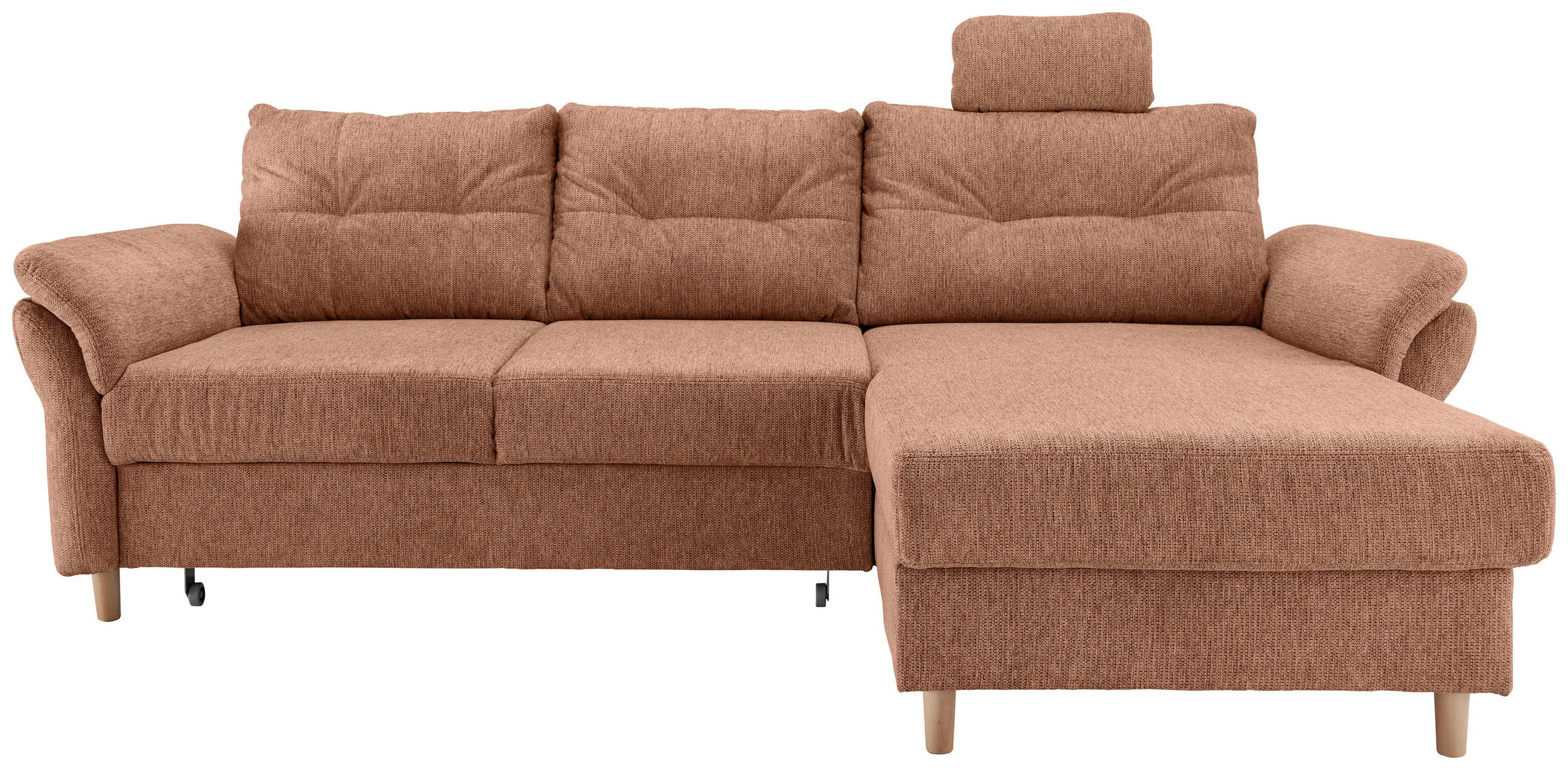 ECKSOFA Koralle Chenille  - Koralle/Naturfarben, MODERN, Holz/Textil (250/176cm) - Livetastic