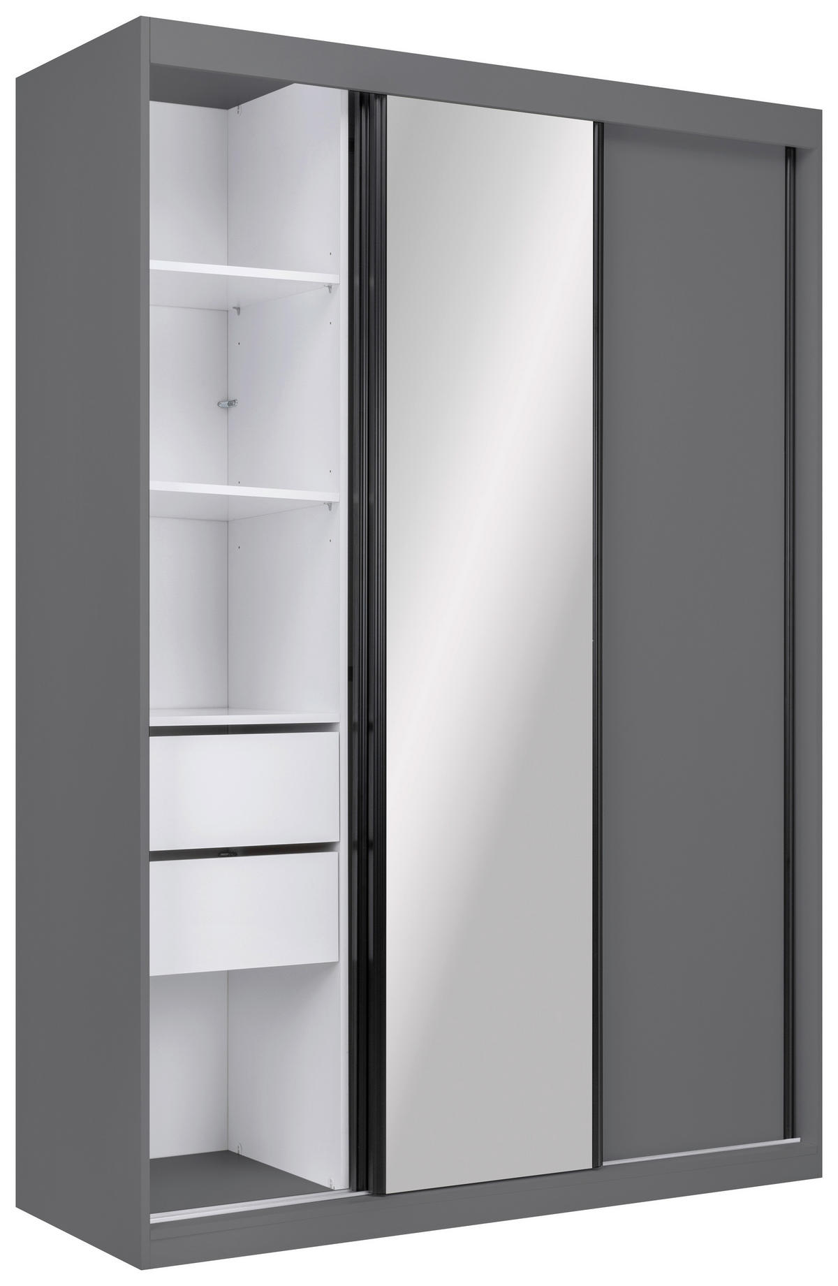 SCHIEBETÜRENSCHRANK 150/215/59,5 cm 3-türig  - Schwarz/Graphitfarben, MODERN, Holzwerkstoff/Metall (150/215/59,5cm) - MID.YOU