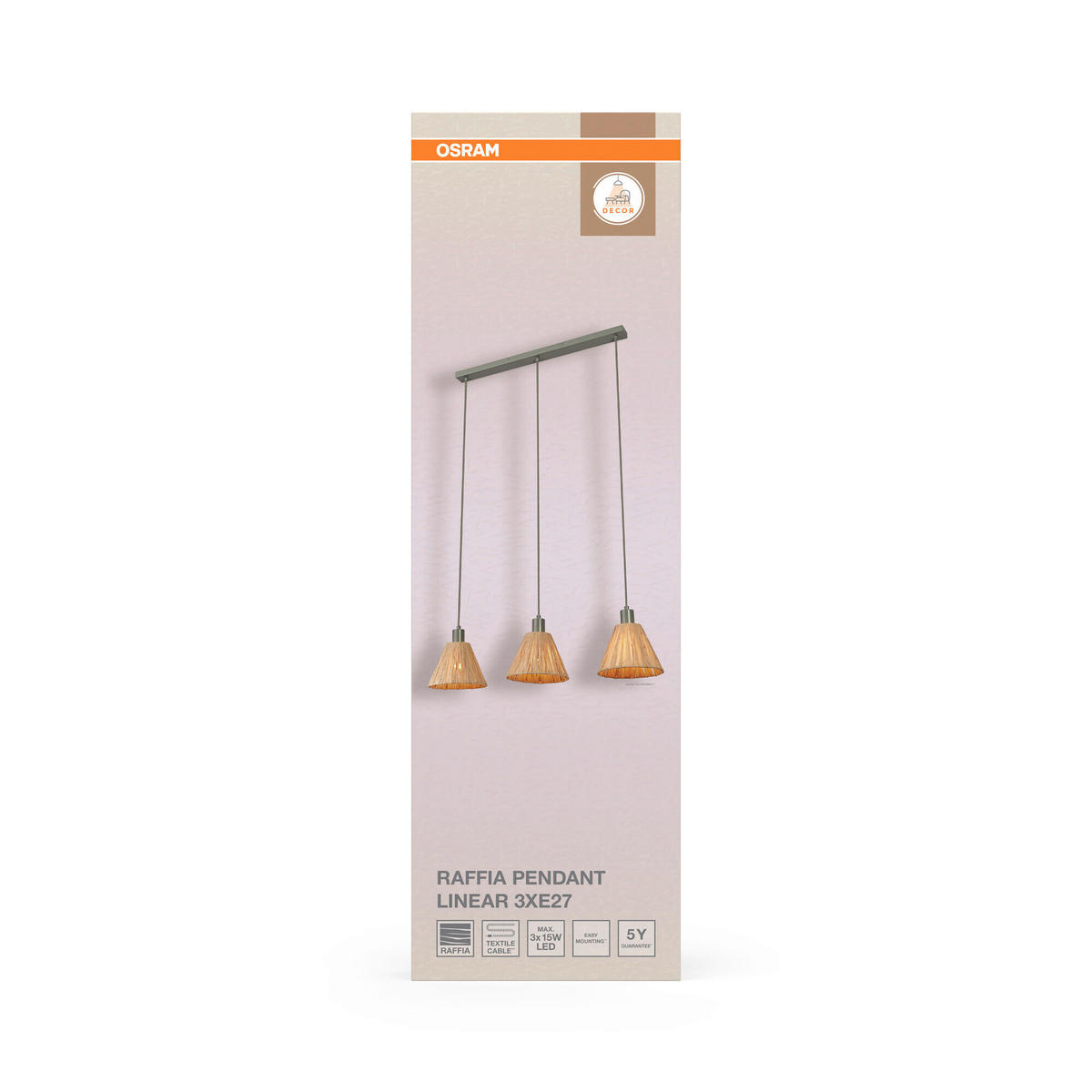 HÄNGELEUCHTE 84.5/20/125 cm  - Natur, Naturmaterialien/Metall (84.5/20/125cm) - Osram
