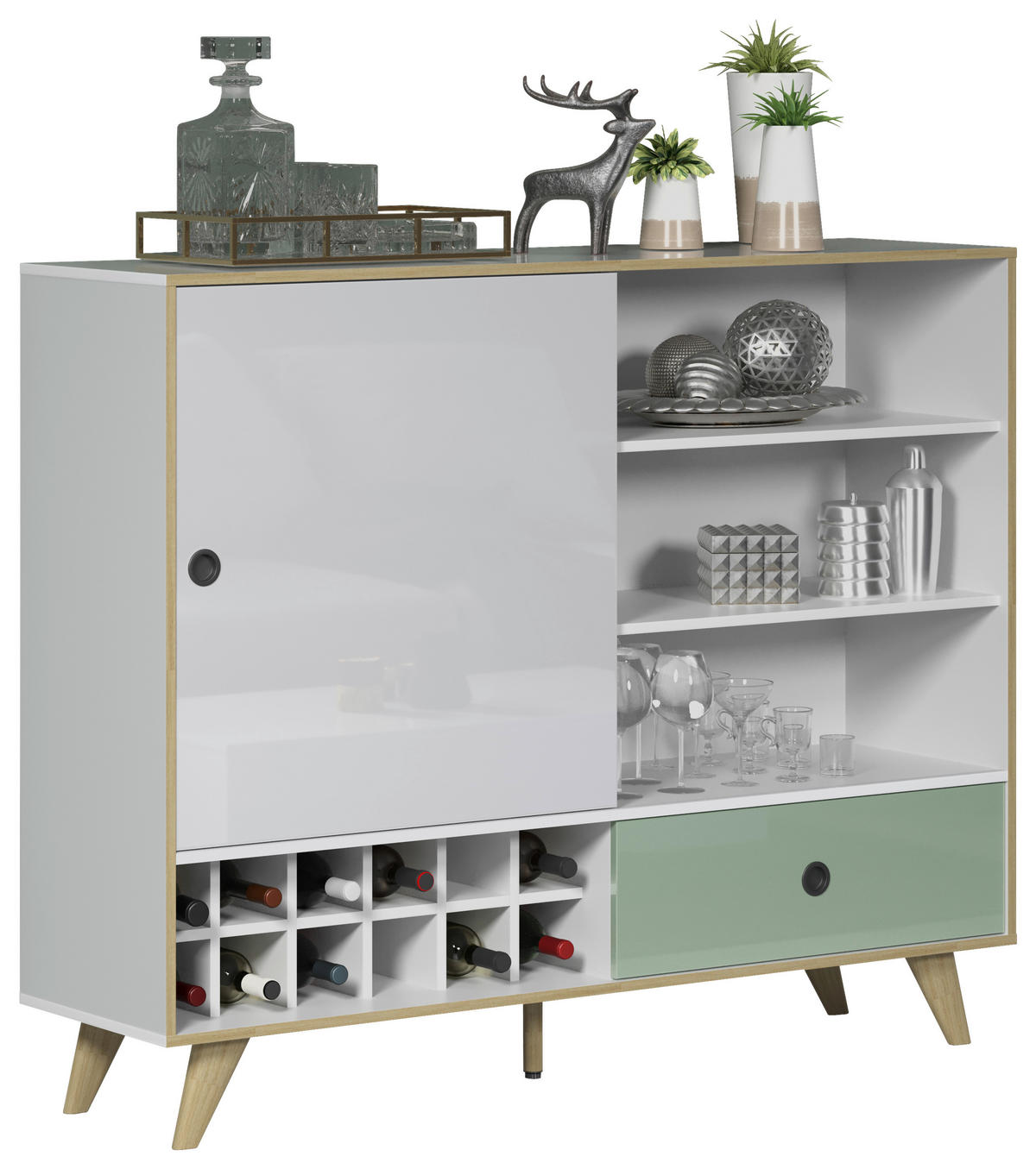 HIGHBOARD  in 145/118/40 cm  - Eichefarben/Weiß Hochglanz, MODERN, Holzwerkstoff/Kunststoff (145/118/40cm) - Boxxx