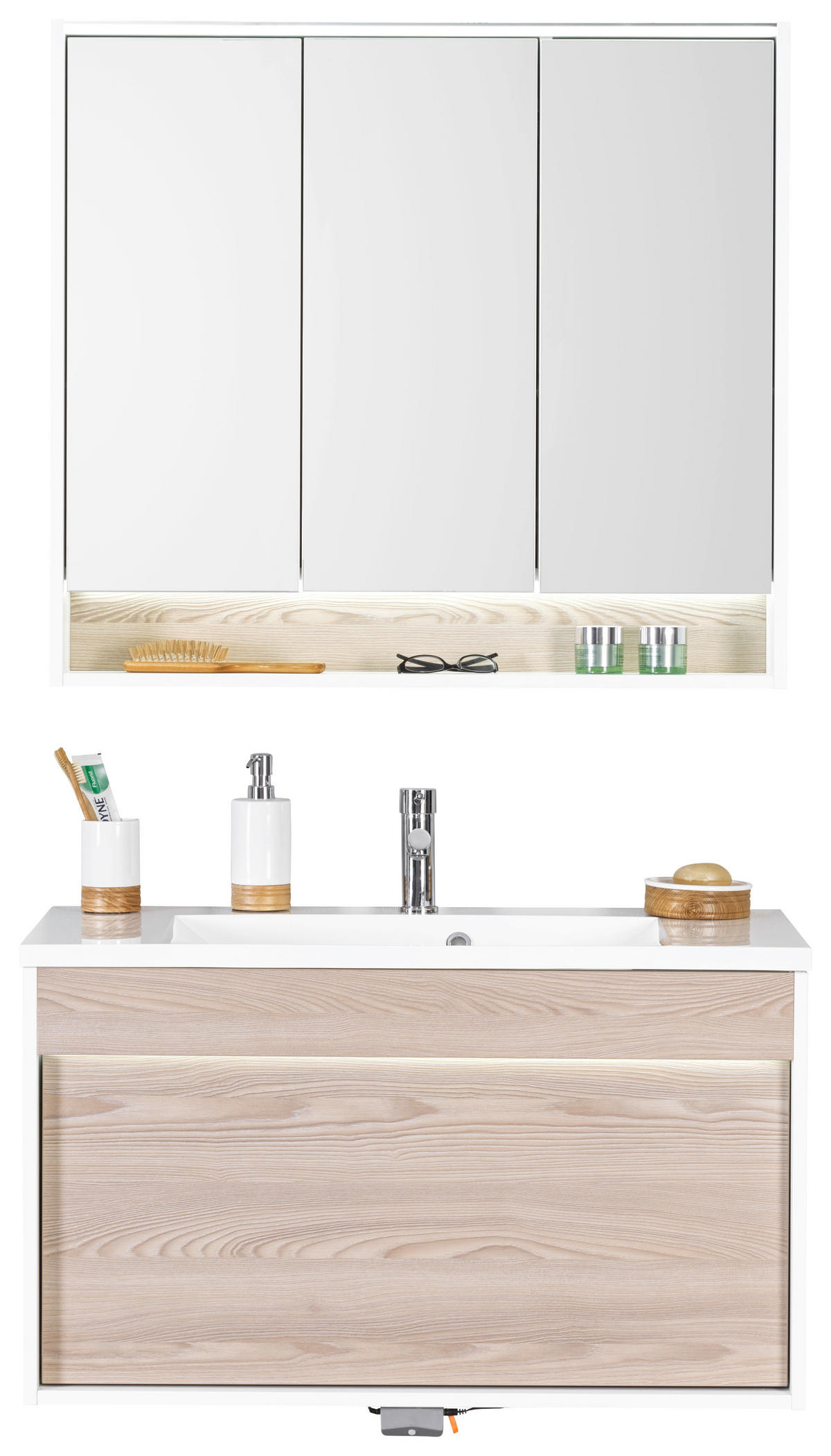 BADEZIMMER  in 90 cm  - Eschefarben/Weiß, KONVENTIONELL, Glas/Holzwerkstoff (90cm) - Voleo