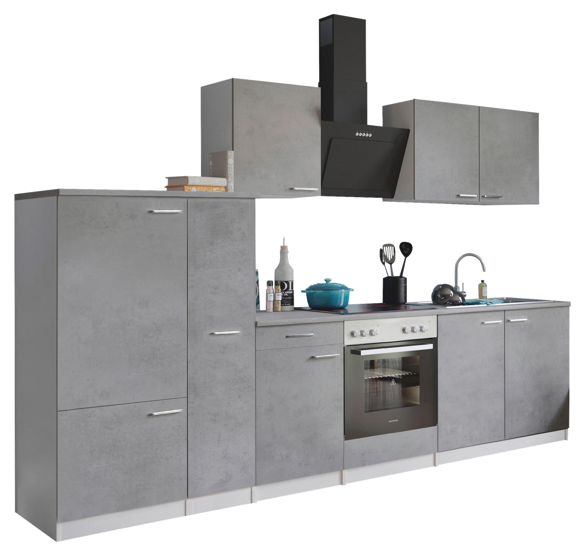 KÜCHENBLOCK 300 cm in Grau, Weiß - Edelstahlfarben/Weiß, Basics, Holzwerkstoff/Metall (300cm) - Respekta