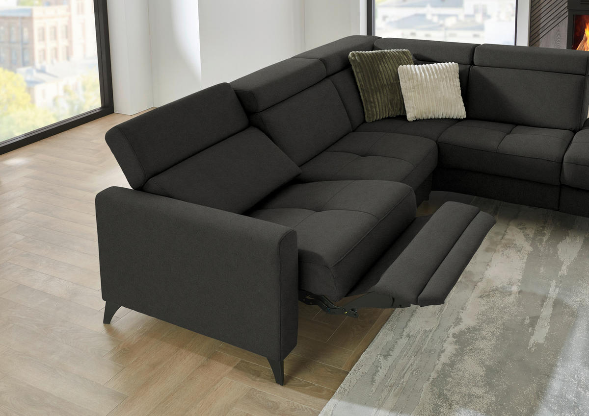 ECKSOFA Flachgewebe Schwarz  - Schwarz, Konventionell, Textil/Metall (276/214cm) - Beldomo System