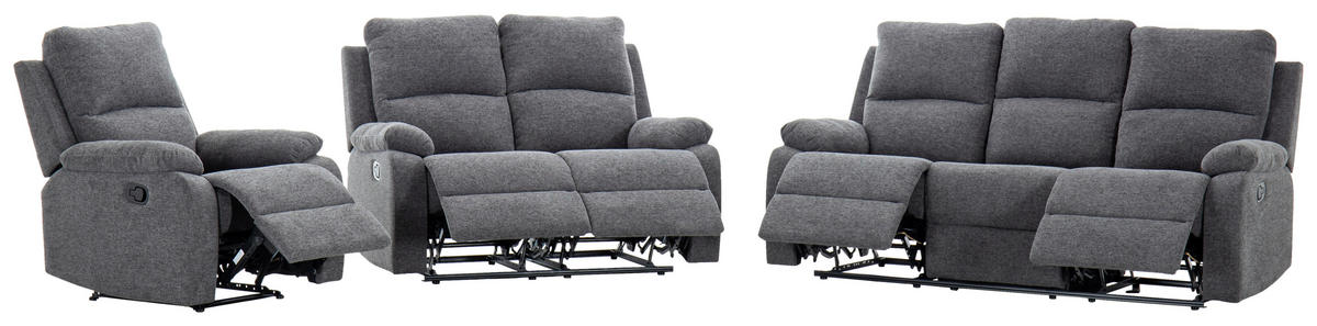 SITZGARNITUR VERONA Leinenoptik Dunkelgrau  - Dunkelgrau/Schwarz, Design, Kunststoff/Textil (84,5/133,5/100,5/92cm) - Livetastic