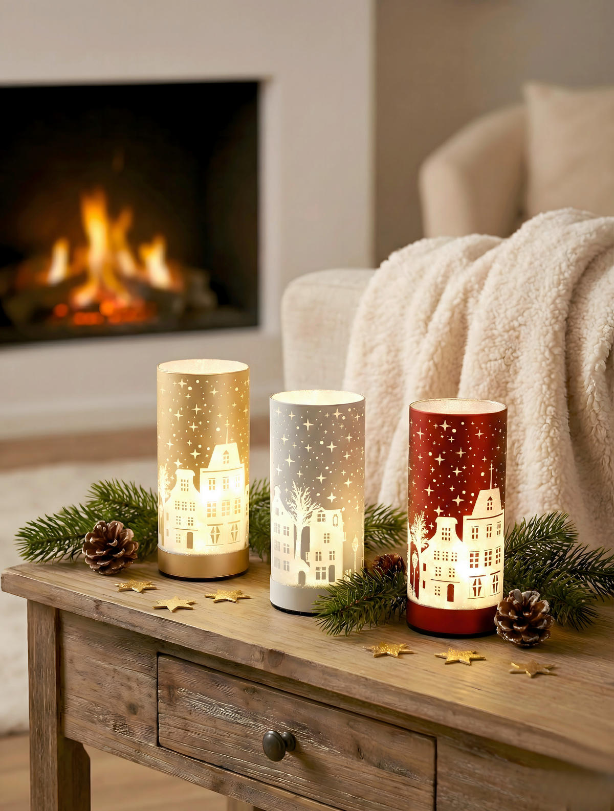 LED-WEIHNACHTSFIGUR  - Beige/Rot, LIFESTYLE, Glas (7/15,5cm)