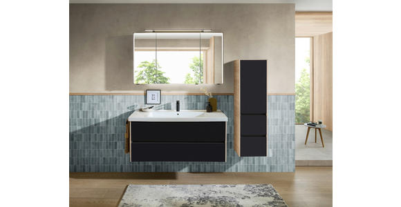 MIDISCHRANK 37/121/33 cm  - Eichefarben/Schwarz, MODERN, Glas/Holzwerkstoff (37/121/33cm) - Dieter Knoll