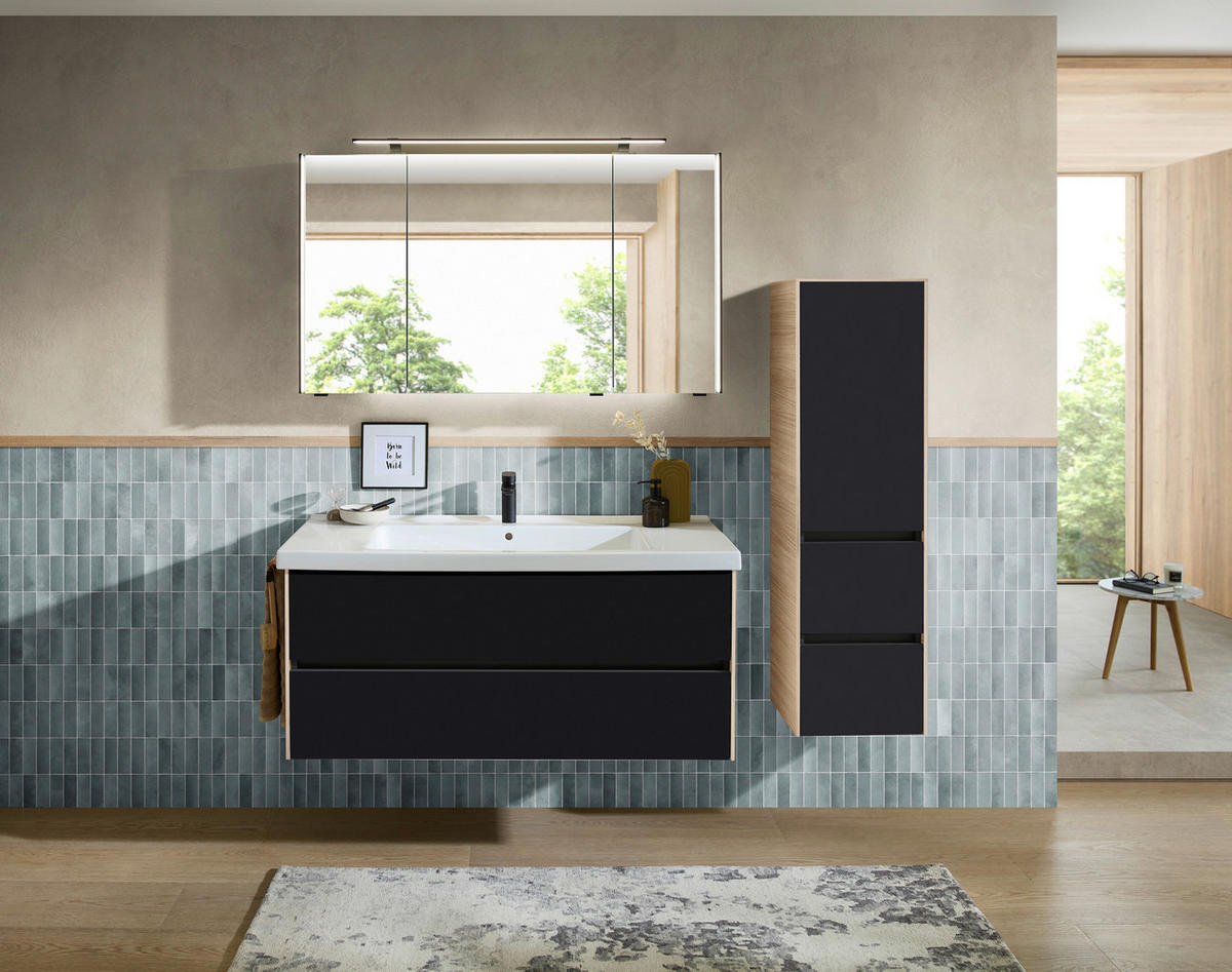 MIDISCHRANK 37/121/33 cm  - Eichefarben/Schwarz, MODERN, Glas/Holzwerkstoff (37/121/33cm) - Dieter Knoll