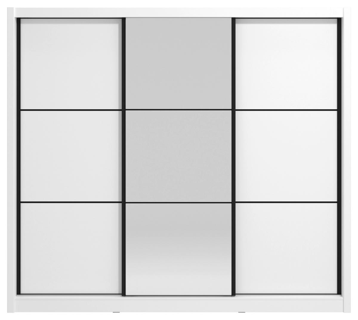 SCHIEBETÜRENSCHRANK 242/215,5/60 cm 3-türig Weiß  - Schwarz/Weiß, Basics, Glas/Holzwerkstoff (242/215,5/60cm) - Xora