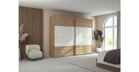 SCHWEBETÜRENSCHRANK 271/223/68 cm 2-türig Weiß, Eiche Artisan  - Eichefarben/Weiß, Design, Glas/Holzwerkstoff (271/223/68cm) - Xora