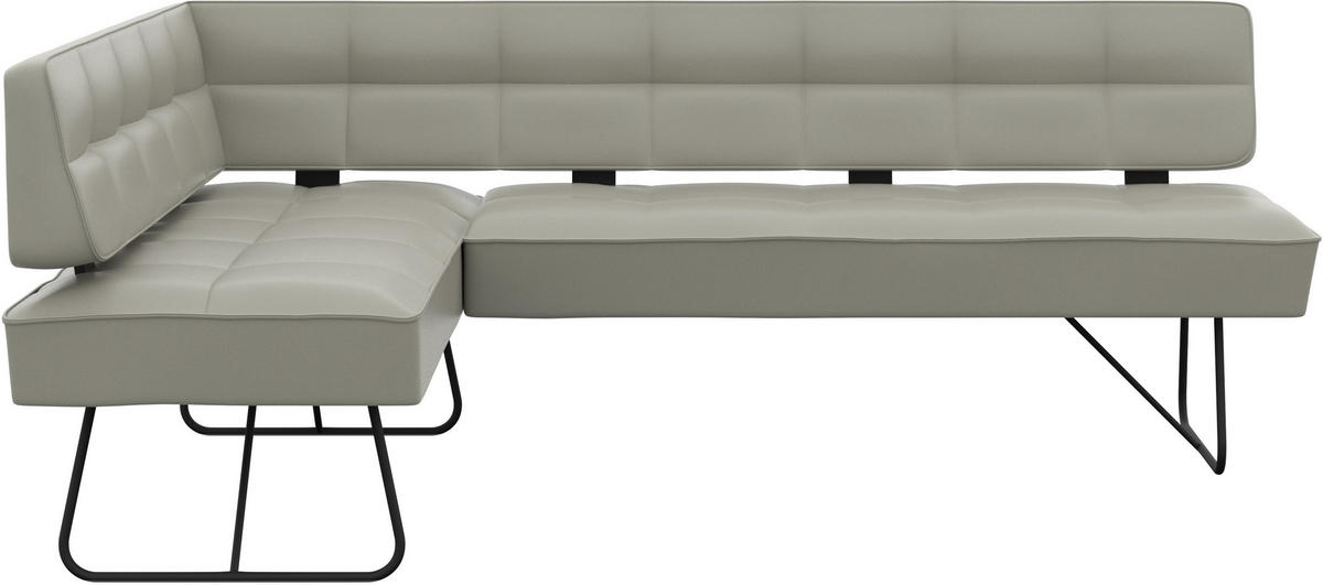 ECKBANK 165/207 cm Echtleder Hellgrau   - Hellgrau/Schwarz, Design, Leder/Metall (165/207cm) - Moderano