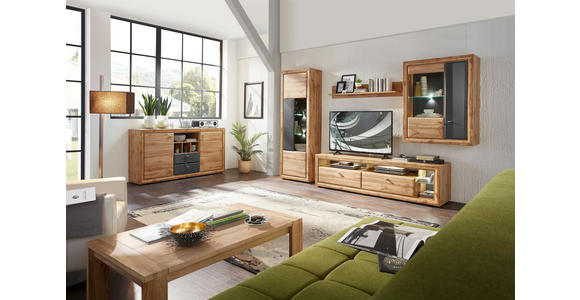 HÄNGEVITRINE in Grau, Eichefarben - Chromfarben/Eichefarben, KONVENTIONELL, Glas/Holzwerkstoff (90/114/37cm) - Cantus