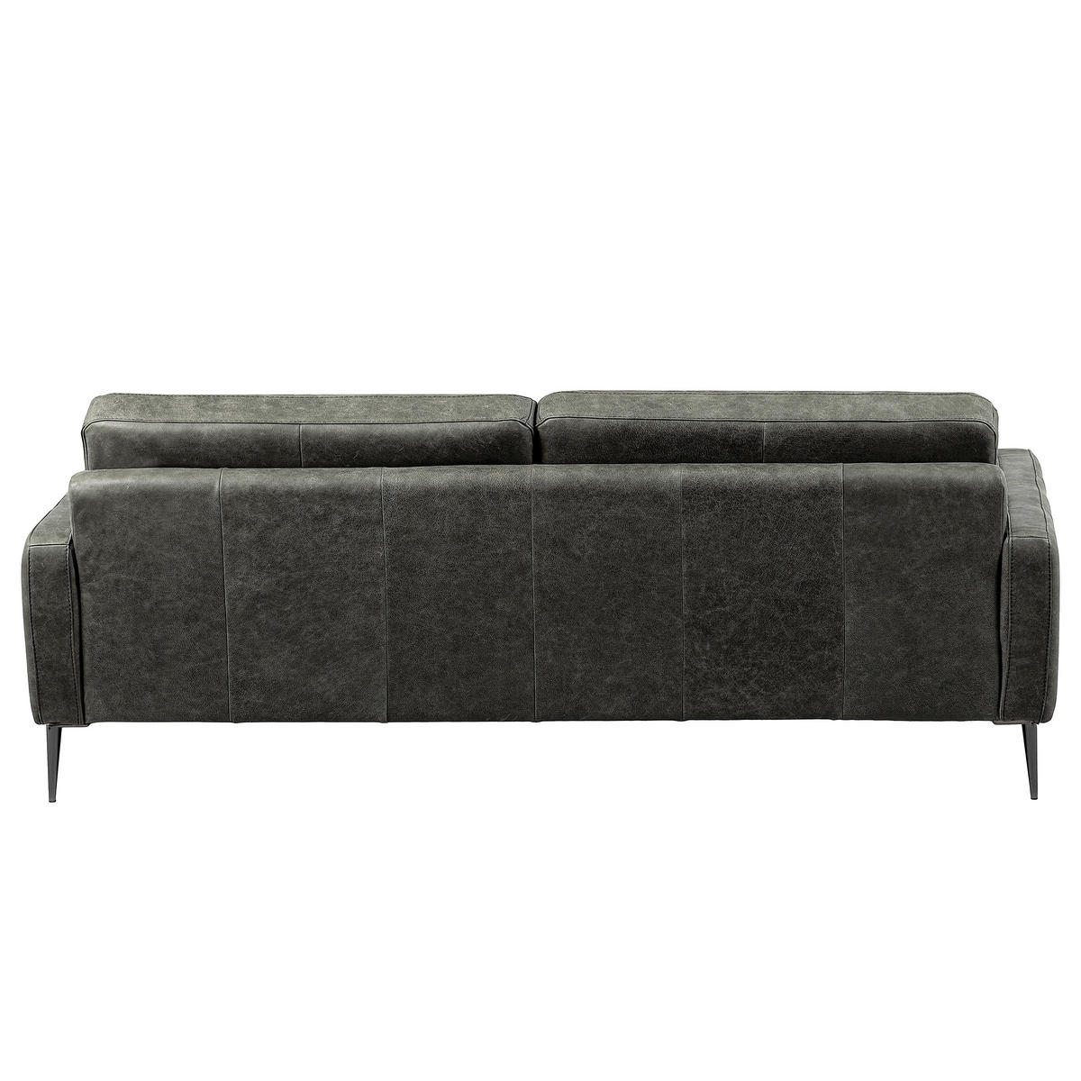 3,5-SITZER SPRING in Lederlook Echtleder Grau  - Schwarzchrom/Grau, Design, Leder/Textil (207/85/92cm) - Livetastic