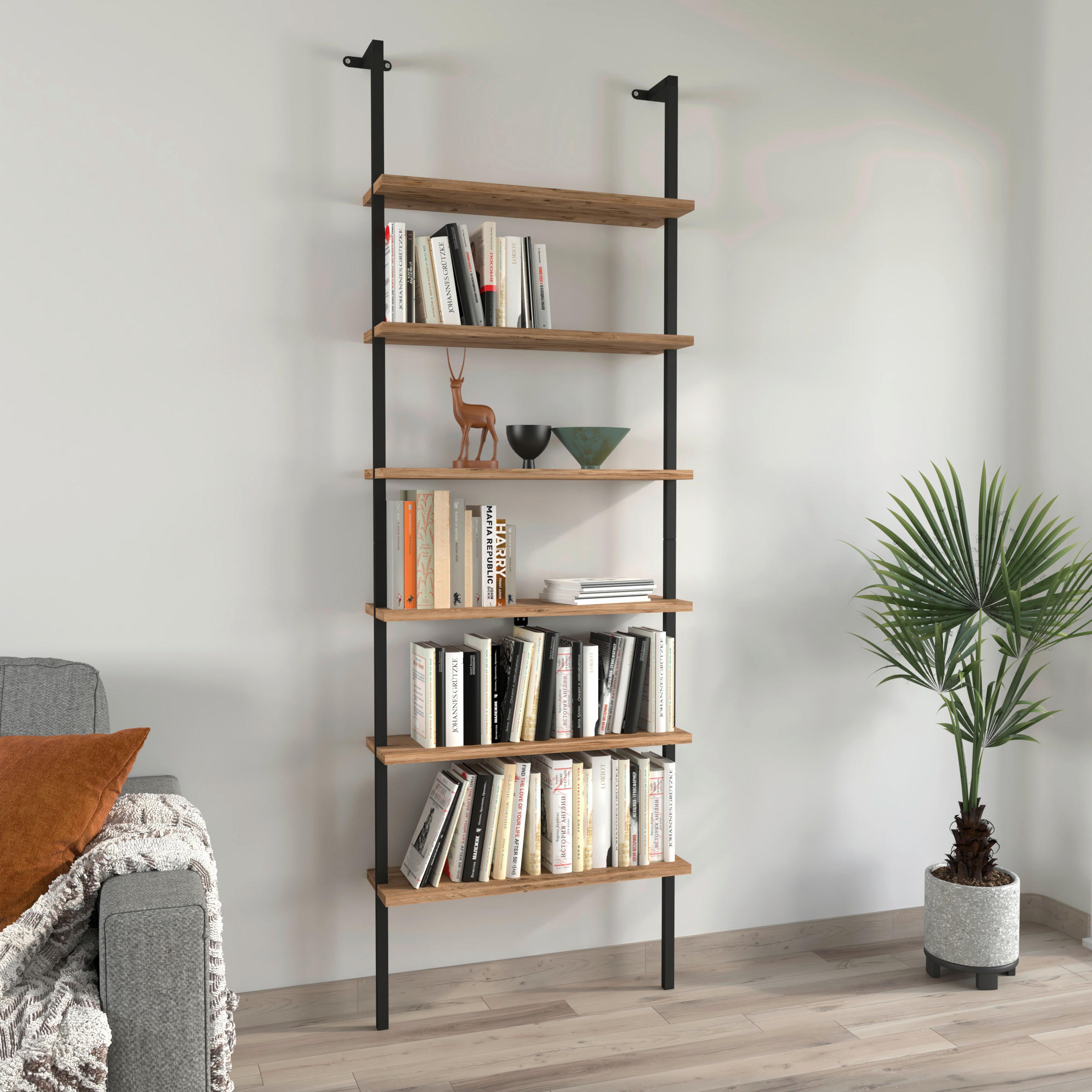 REGAL  60/183/20 cm Honigeiche  - Honigeiche/Schwarz, Design, Holzwerkstoff/Metall (60/183/20cm) - MID.YOU