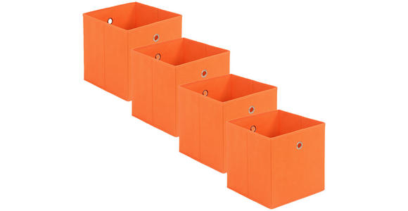 FALTBOX 4er Set Metall, Textil, Karton Orange, Silberfarben  - Silberfarben/Orange, Design, Karton/Textil (32/32/32cm) - Carryhome